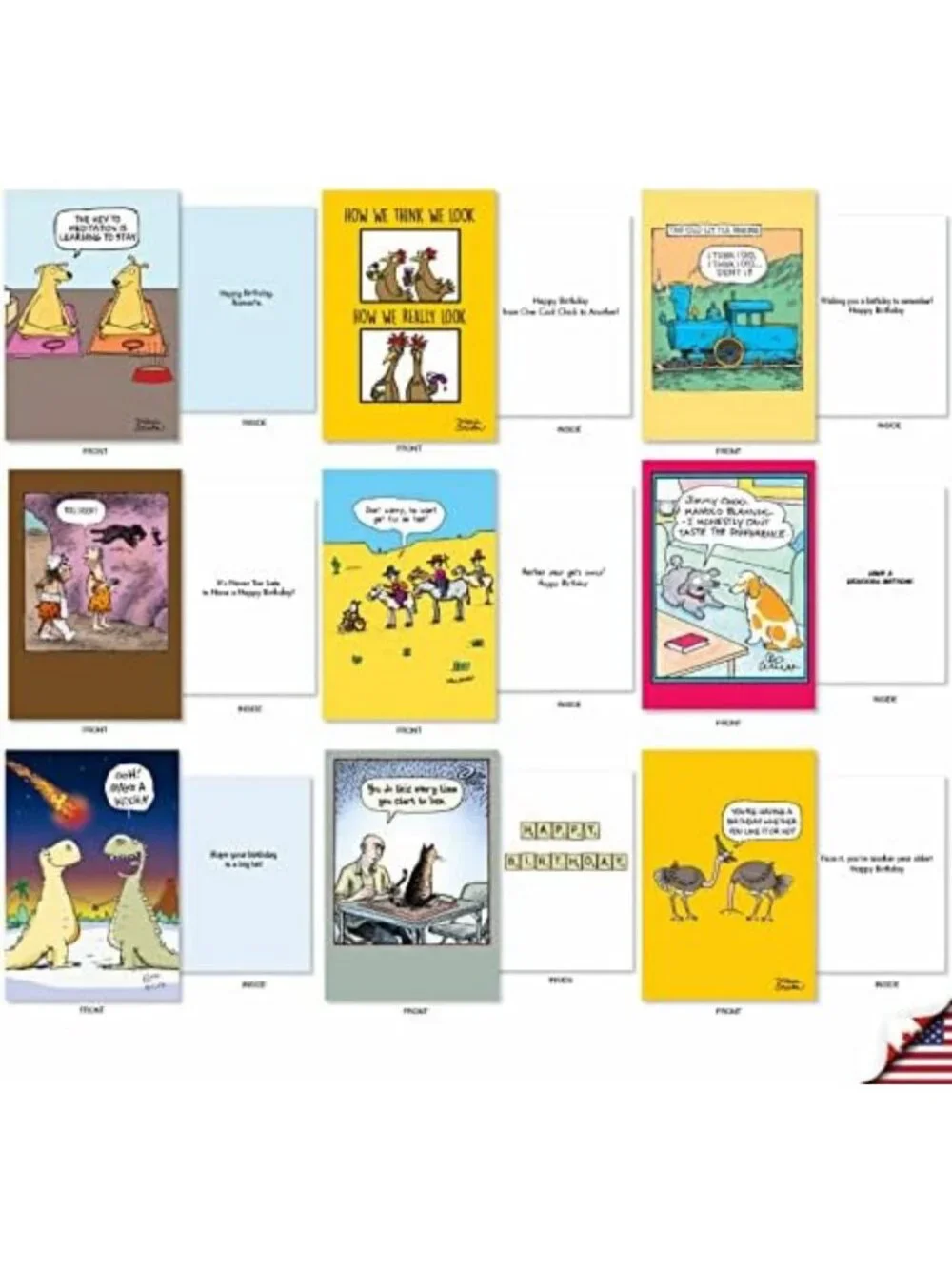 36 Funny Retro Birthday Cards Set with Envelopes - Assorted Humor for All Ages
